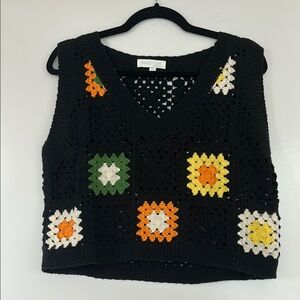 Rebellion Black Crochet Tank with Colorful Squares